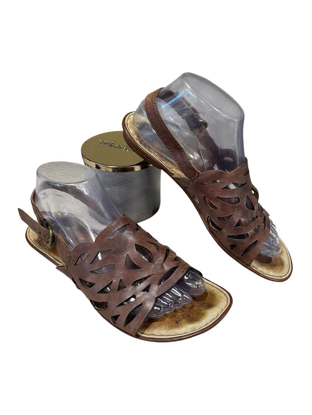 Born Brown Leather Cutout Sandals Women’s Size 8 Adjustable Slingback Shoes
